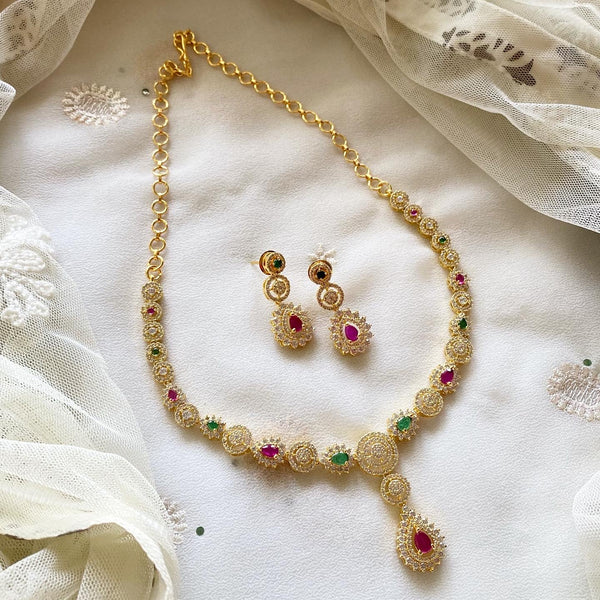 Gold AD Circles tear drop short set - Ruby-Green - Adorna