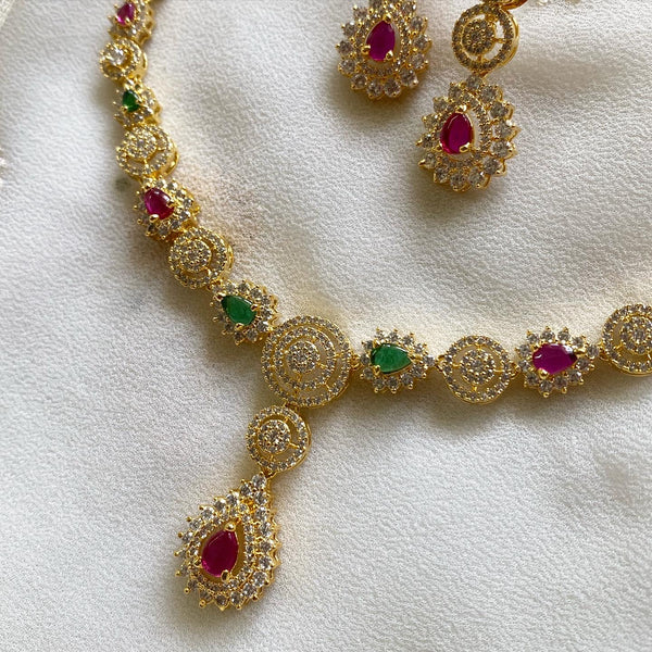 Gold AD Circles tear drop short set - Ruby-Green - Adorna