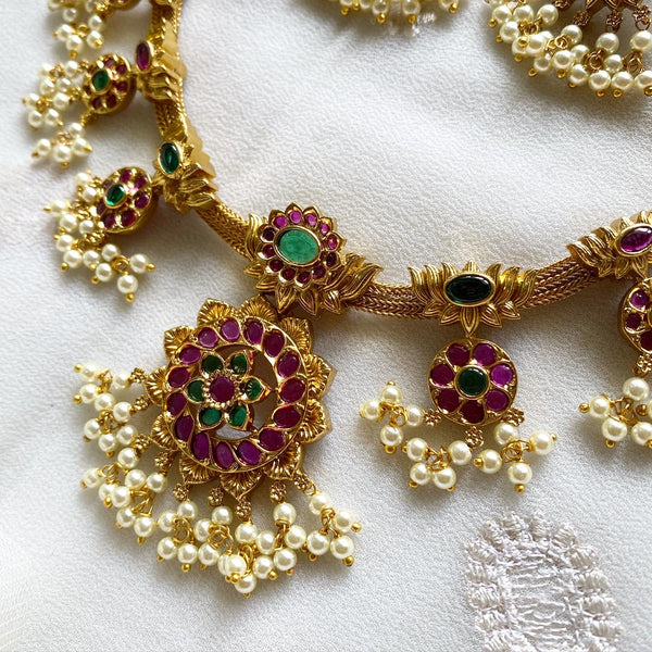 Lotus pendant mesh short set - Ruby-Green - Adorna