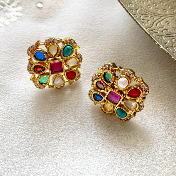 Diamond Navratna studs - Adorna