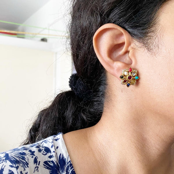 Spike Diamond Navratna studs - Adorna