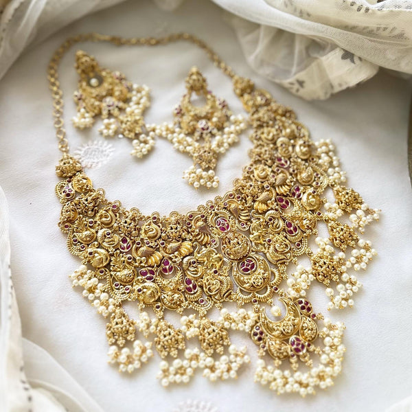 Bridal full neck Lakshmi Peacock short set - Adorna