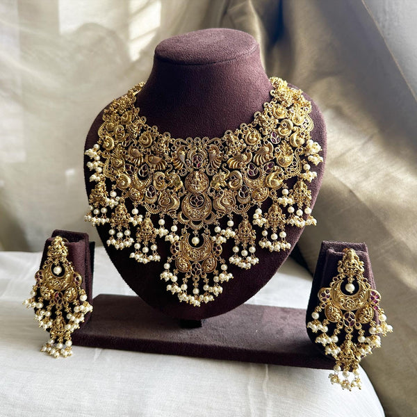 Bridal full neck Lakshmi Peacock short set - Adorna