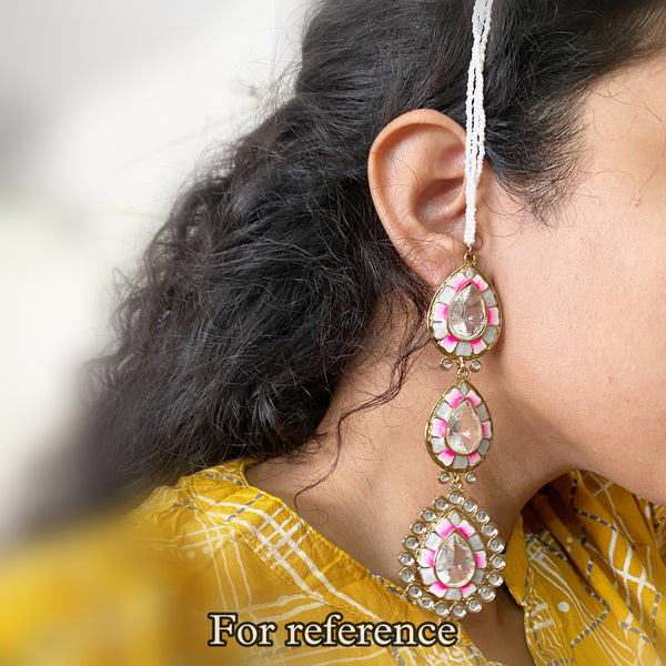 Polki kundan 3 tier-tear drops earrings - Purple - Adorna