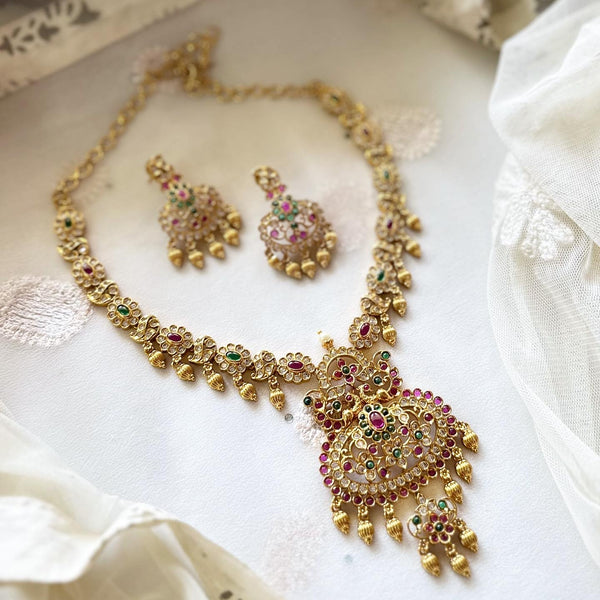 Antique CZ kemp gold drops short set - Adorna
