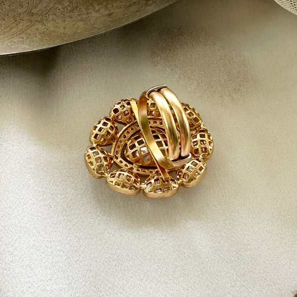 Polki tear drop gold finger ring - size adjustable