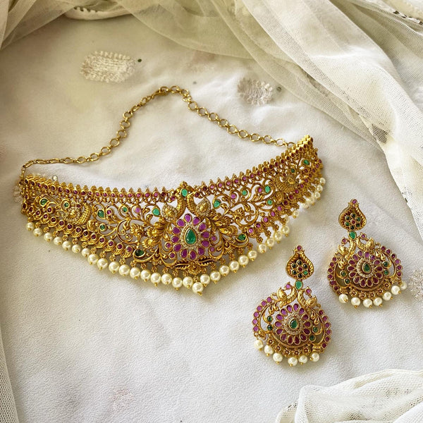 Antique matte bridal floral choker - Adorna