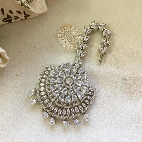 Silver floral drops AD tikka - Adorna