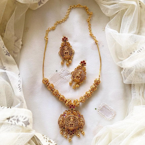 Matte Lakshmi floral beaded mala set