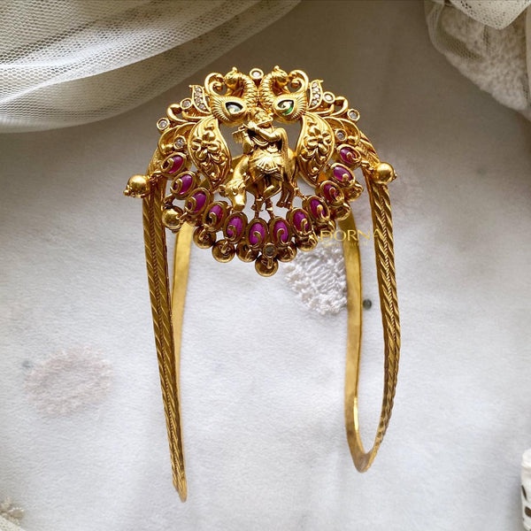 Antique matte Kamadhenu vanki/armlet - Ruby-Green - Adorna