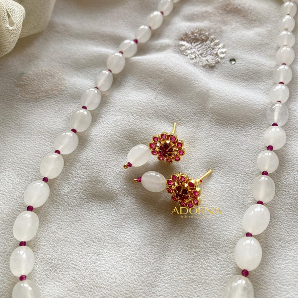 Faint pink beaded mala set - Adorna