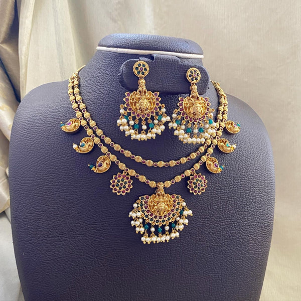 Antique matte layer Lakshmi 3D Gajendra set - Adorna
