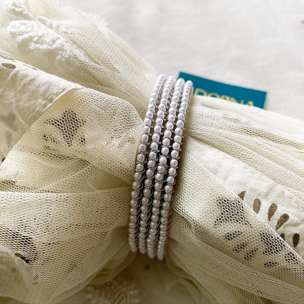 Round pearl fancy bangles - set of 4 - Adorna