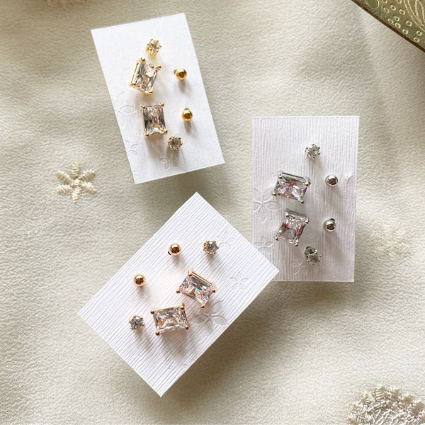 Triple piercing Rectangle sparkle studs - Adorna