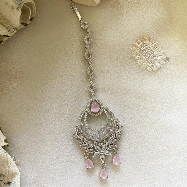 Silver tear drop floral tikka - Adorna