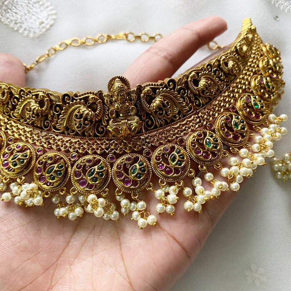 Antique matte Peacock kemp bridal choker set - Adorna