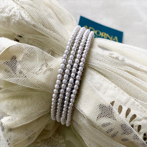Round pearl fancy bangles - set of 4 - Adorna