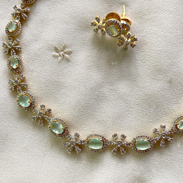Gold AD oval Pastel green blocks floral short set - Adorna
