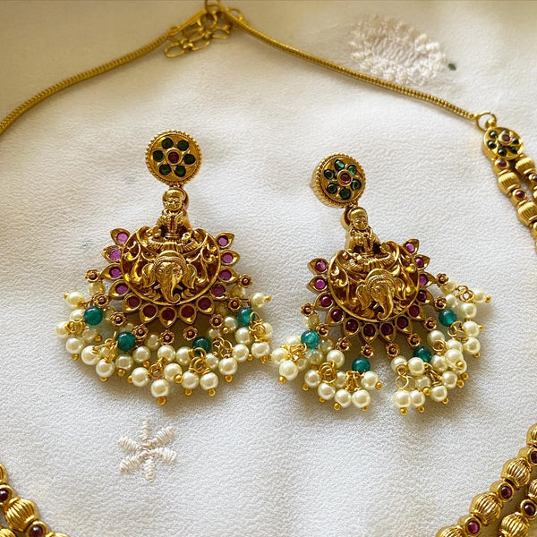 Antique matte layer Lakshmi 3D Gajendra set - Adorna