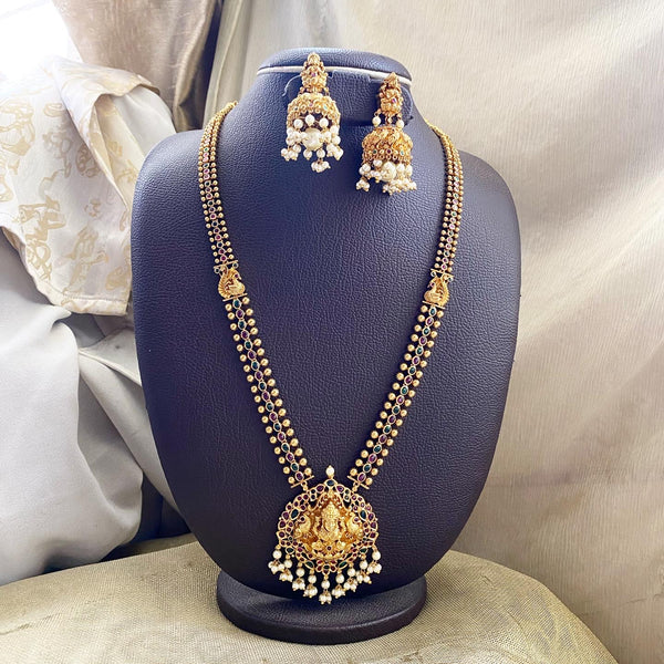 Antique matte kemp Lakshmi Peacock long mala set - Adorna