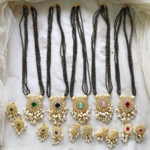 Oval floral black beaded mangalsutra short set - Adorna