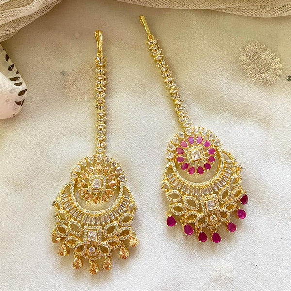 Gold floral chaand AD tikka - Adorna