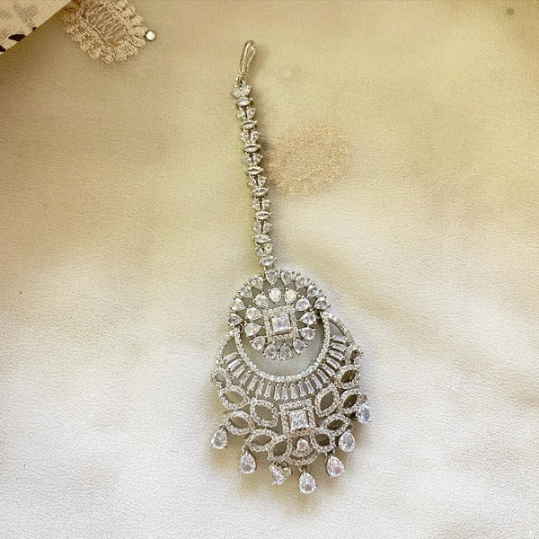 Silver floral chaand AD tikka - Adorna