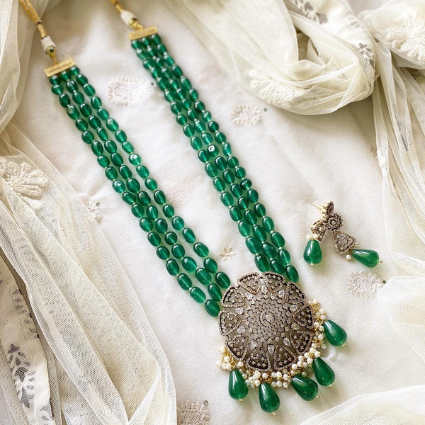 Victoria full bloom Green mala set - Adorna