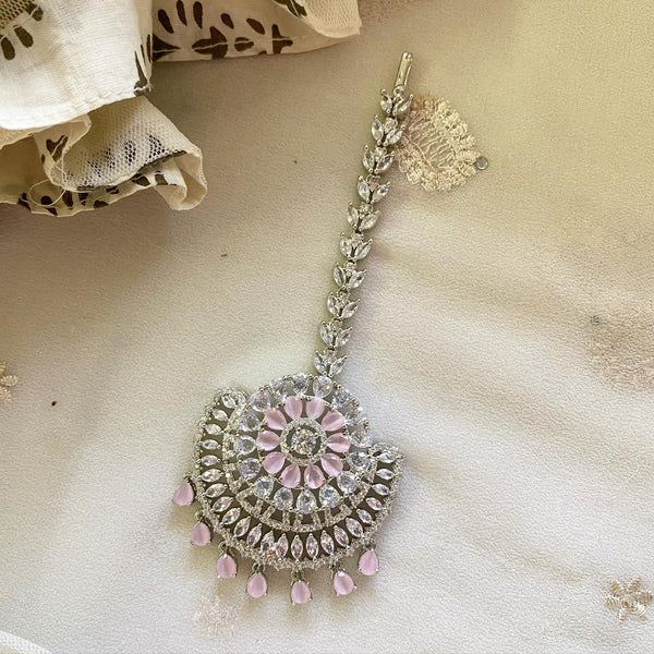Silver floral drops AD tikka - Adorna