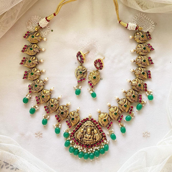 Kundan Jadau Lakshmi Peacock short neckset - Adorna