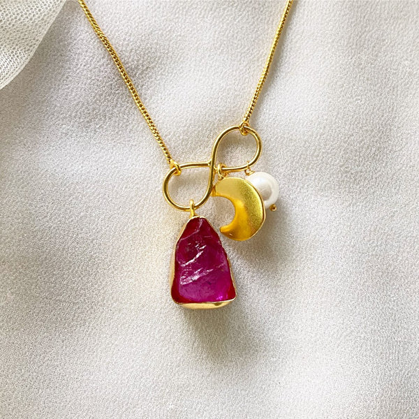 Candy Pink infinity moon necklace - Adorna