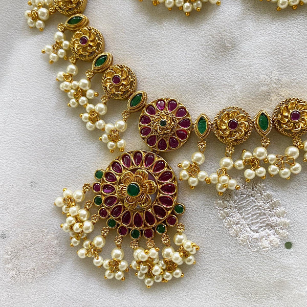 Antique matte Chakra floral guttapusalu short set - Adorna