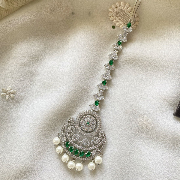 Silver CZ Green dollops tikka - Adorna