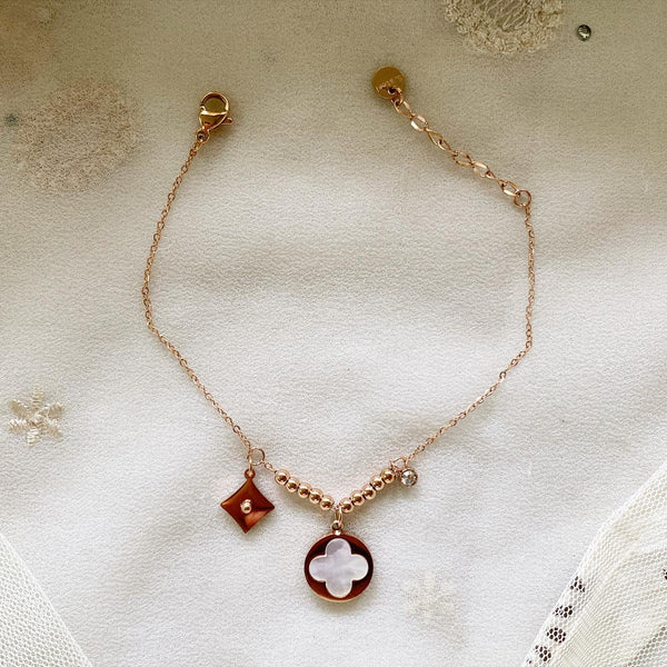 Rose gold white drop accent bracelet - Adorna