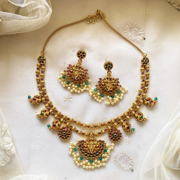 Antique matte layer Lakshmi 3D Gajendra set - Adorna