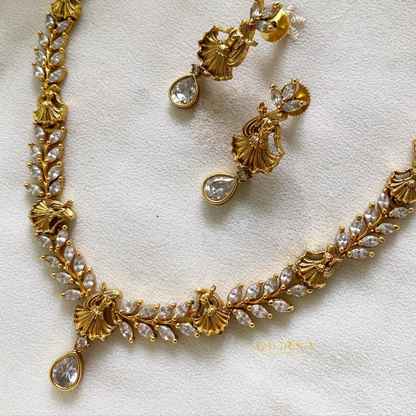 Matte CZ Ghoomar short set - White - Adorna