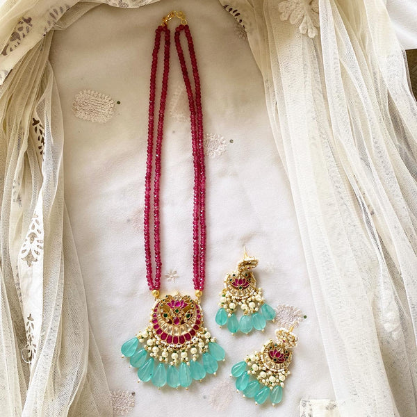 Pachi Kundan Half moon ruby agate mala set - Adorna