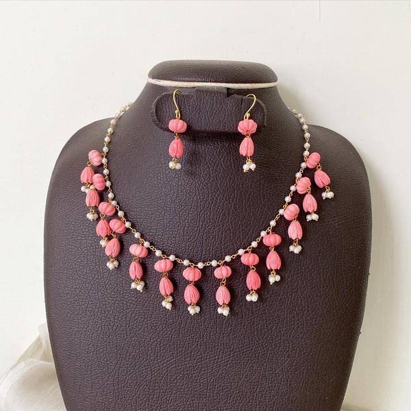 Tulips drop Pumpkin beads short set - Adorna