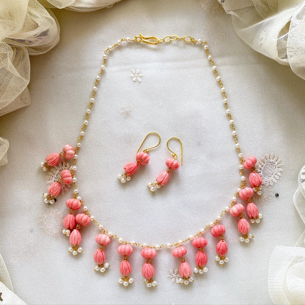 Tulips drop Pumpkin beads short set - Adorna