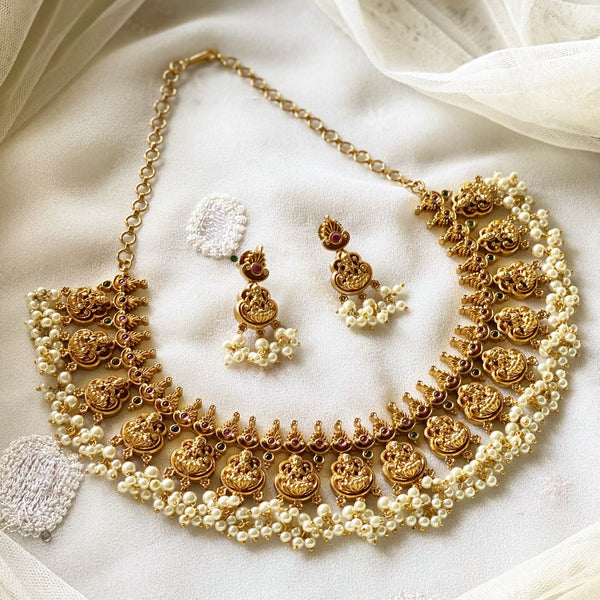 Antique matte kemp Lakshmi spike guttapusalu short set - Adorna