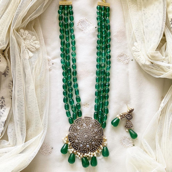 Victoria full bloom Green mala set - Adorna