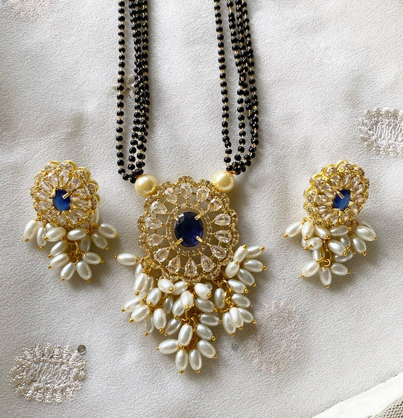 Oval floral black beaded mangalsutra short set - Adorna