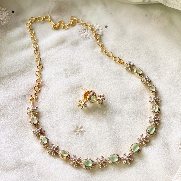 Gold AD oval Pastel green blocks floral short set - Adorna