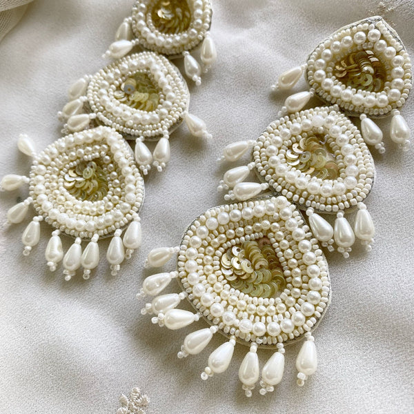 Beaded long triple layer earrings - Adorna