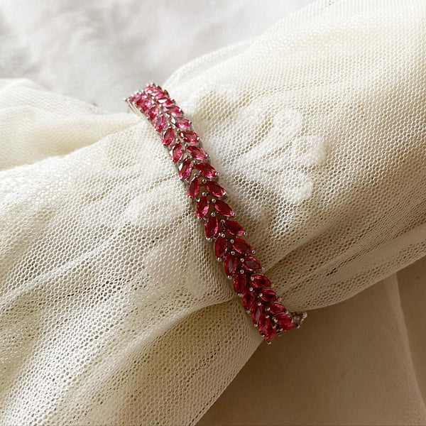 Silver CZ curved leaf bracelet - Adorna