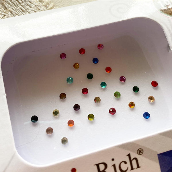 Single stone multi-colored bindhis - Adorna