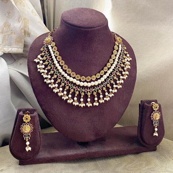 Antique matte Pearl layered short set - Adorna