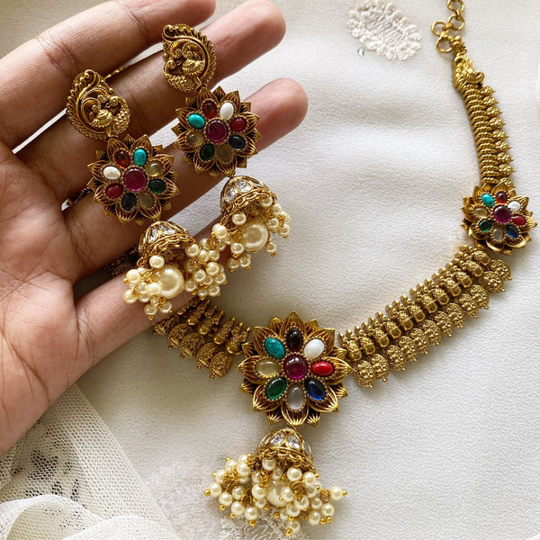 Navratna Peacock mottu Jumkhas set