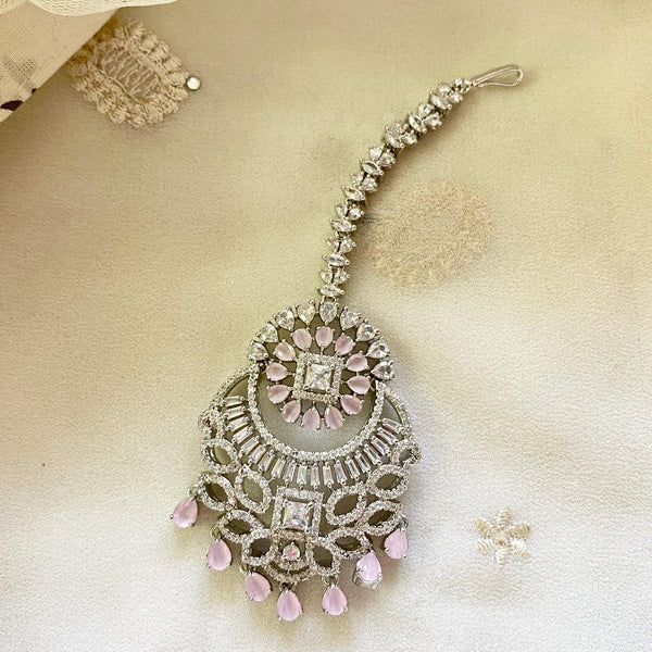 Silver floral chaand AD tikka - Adorna