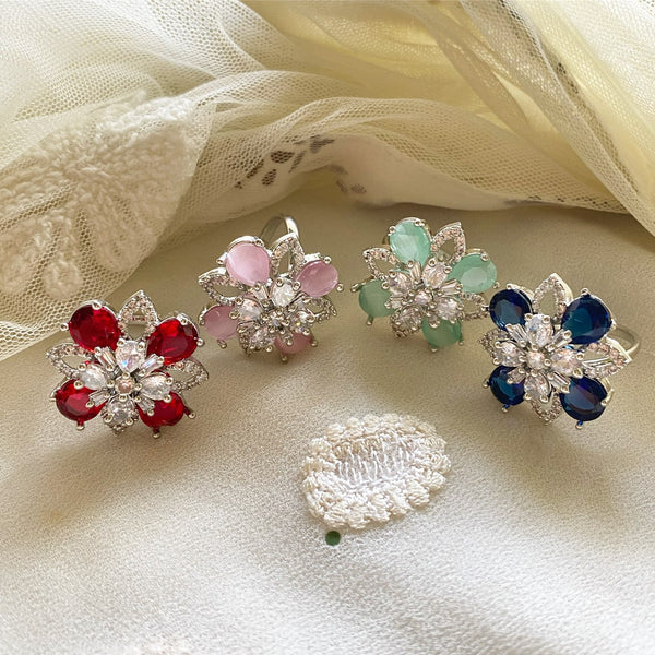 Hollow clove floral CZ finger rings - size adjustable - Adorna